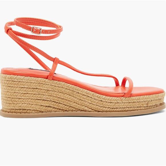 Nine WEst Alexx Wedge Sandal 8 NWOT Orange Espadrille Ankle Wrap Travel Beach - Picture 3 of 5
